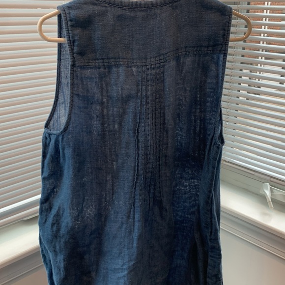 Faherty Isha 100% linen dress blue pin tucks, buttons size L - Picture 5 of 9